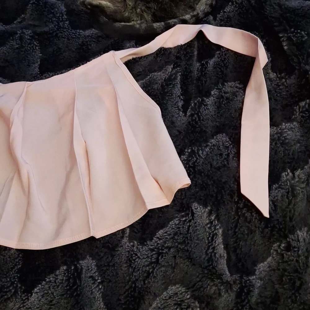 Perfectly pink pleated open sided bow tie lingerie 11 inch long skirt